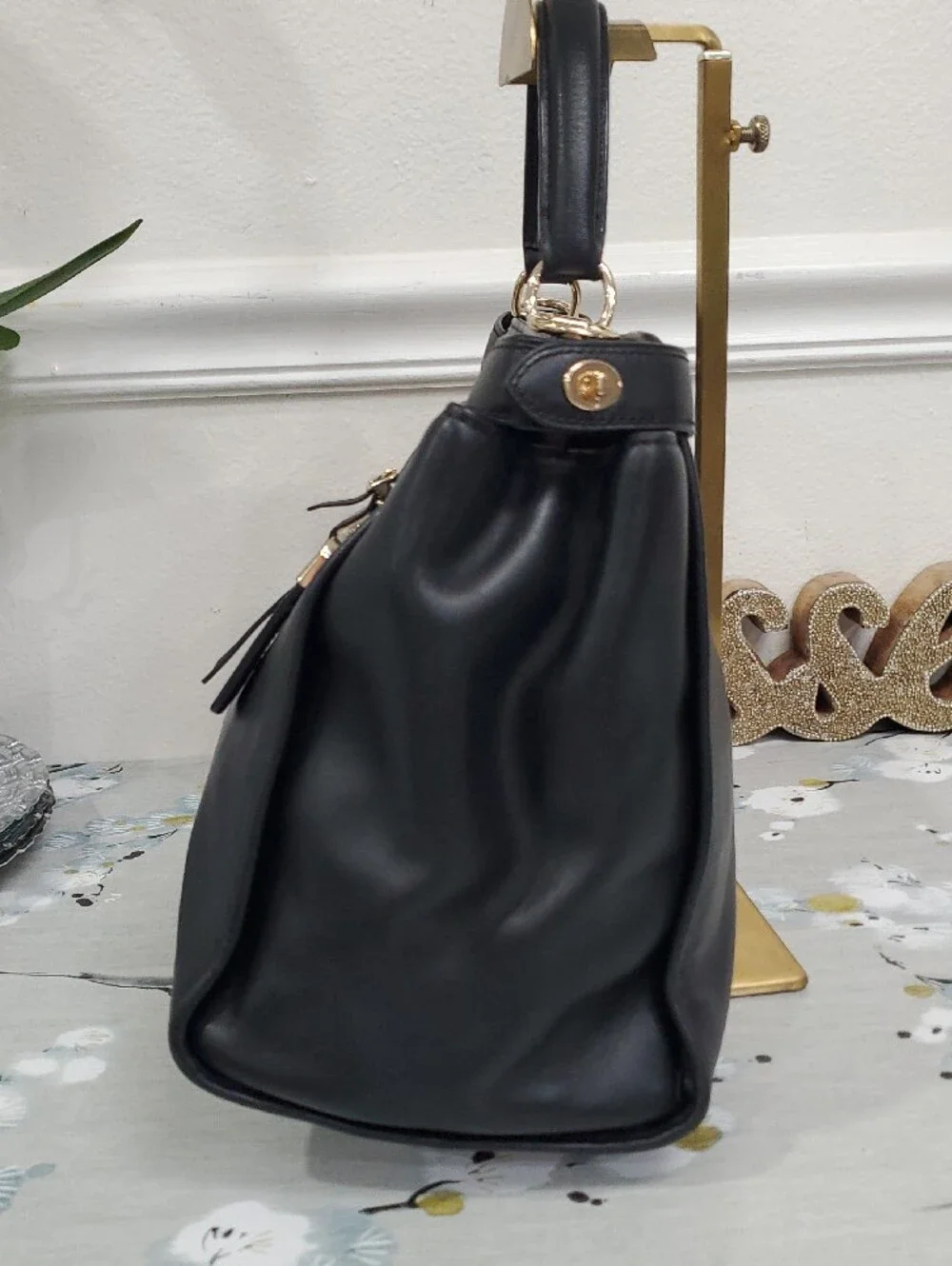 COACH Gramercy Black Leather Satchel Bag